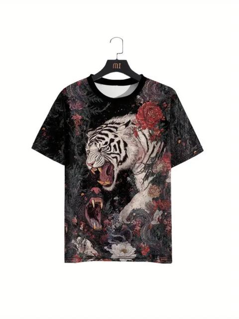 超お買い得1090円★メンズ タイガー&フローラルプリント 半袖Tシャツ - 鮮やかプリント USAサイズM(日本サイズXL相当) < 男性ファッション  超お買い得1090円★メンズ タイガー&フローラルプリント 半袖Tシャツ - 鮮やかプリント USAサイズM(日本サイズXL相当) < 男性ファッションの