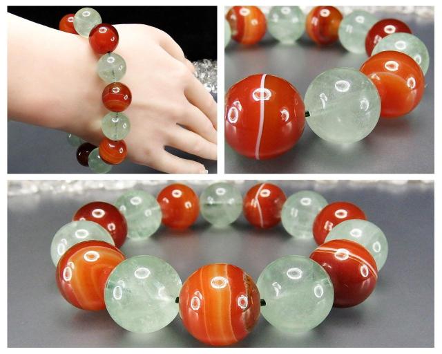 一点物サードオニキスフローライト約16mm大玉天然石数珠ブレスレット < 女性アクセサリー/時計  一点物サードオニキスフローライト約16mm大玉天然石数珠ブレスレット < 女性アクセサリー/時計の