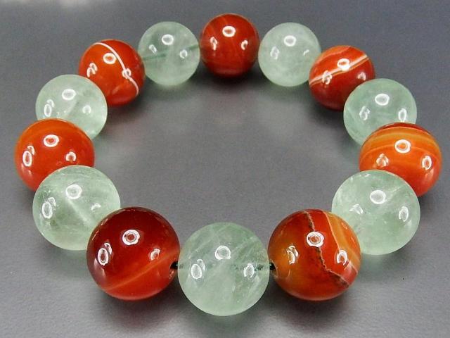 一点物サードオニキスフローライト約16mm大玉天然石数珠ブレスレット < 女性アクセサリー/時計  一点物サードオニキスフローライト約16mm大玉天然石数珠ブレスレット < 女性アクセサリー/時計の