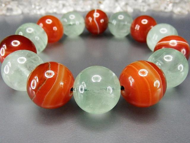 一点物サードオニキスフローライト約16mm大玉天然石数珠ブレスレット < 女性アクセサリー/時計  一点物サードオニキスフローライト約16mm大玉天然石数珠ブレスレット < 女性アクセサリー/時計の