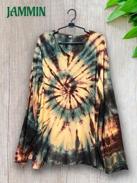 ぐるぐるタイダイクルタ 長袖 アジアン エスニック ヒッピー アフリカン サイケ < 男性ファッション ぐるぐるタイダイクルタ 長袖 アジアン エスニック ヒッピー アフリカン サイケ < 男性ファッションの