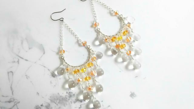 SF*シャンデリアピアス*クリア×オレンジ 20017 < 女性アクセサリー/時計 SF*シャンデリアピアス*クリア×オレンジ 20017 < 女性アクセサリー/時計の