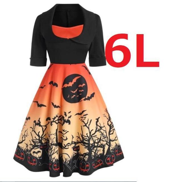 新品大きいサイズ6L ハロウィンパンプキン柄ドレスワンピース < 女性ファッション  新品大きいサイズ6L ハロウィンパンプキン柄ドレスワンピース  < 女性ファッションの