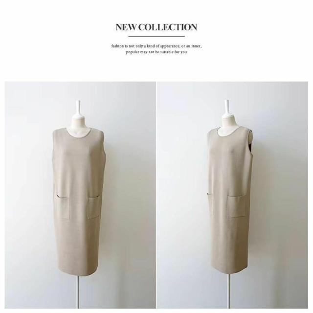 ★お値下げ中★ カーキ ノースリーブ 厚手 ニット ワンピース ポケット付き < 女性ファッション  ★お値下げ中★ カーキ ノースリーブ 厚手 ニット ワンピース ポケット付き < 女性ファッションの