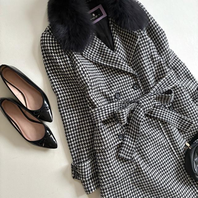 ◆上質◆大きいサイズ◆ブルーフォックス◆ロングウールコート◆千鳥格子◆白黒◆LL < 女性ファッション ◆上質◆大きいサイズ◆ブルーフォックス◆ロングウールコート◆千鳥格子◆白黒◆LL < 女性ファッションの