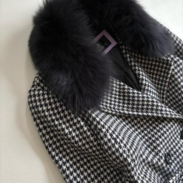 ◆上質◆大きいサイズ◆ブルーフォックス◆ロングウールコート◆千鳥格子◆白黒◆LL < 女性ファッション ◆上質◆大きいサイズ◆ブルーフォックス◆ロングウールコート◆千鳥格子◆白黒◆LL < 女性ファッションの
