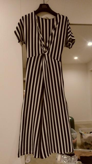 白黒ストライプつなぎ オーバーオール綿 半袖 Mサイズ < 女性ファッション  白黒ストライプつなぎ オーバーオール綿 半袖 Mサイズ  < 女性ファッションの