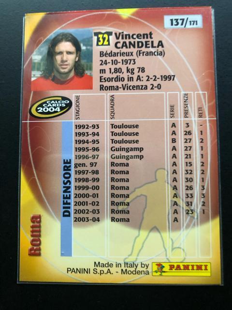 2004calcio PANINI/NO-137・ロ−マ・vincent・CANDELA < トレーディングカード  2004calcio PANINI/NO-137・ロ−マ・vincent・CANDELA < トレーディングカードの