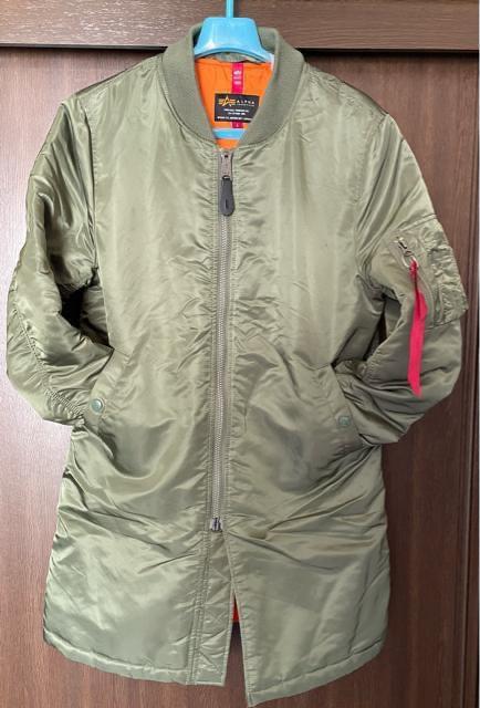 美品 ALPHA INDUSTRIES INC アルファ ロング MA-1 ミリタリーカーキ Sサイズ ダウン ロングジャケット < ブランド  美品 ALPHA INDUSTRIES INC アルファ ロング MA-1 ミリタリーカーキ Sサイズ ダウン ロングジャケット < ブランドの