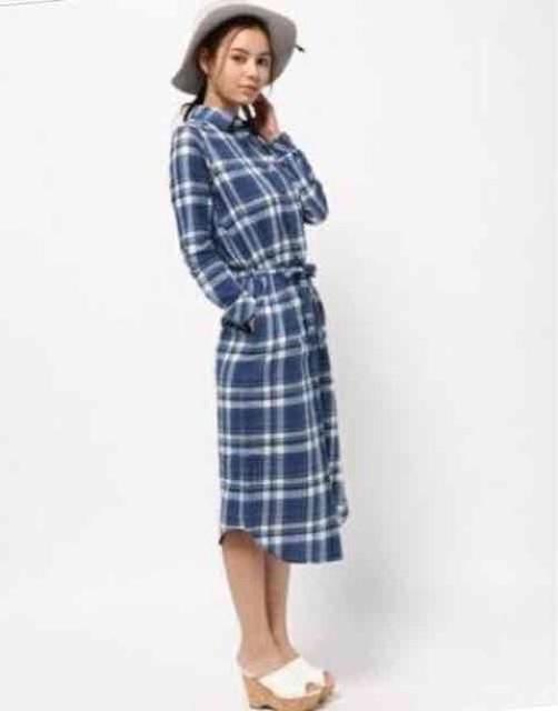 FREE'SMARTフリーズマート青系チェックロングシャツワンピース < ブランド FREE'SMARTフリーズマート青系チェックロングシャツワンピース < ブランドの