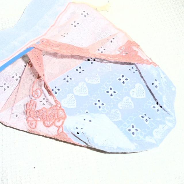 【大サイズ】◆オレンジ花柄チュールレース×白花柄アイレットコットン地◆レース巾着 < 女性ファッション  【大サイズ】◆オレンジ花柄チュールレース×白花柄アイレットコットン地◆レース巾着 < 女性ファッションの