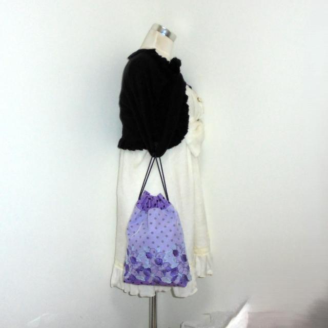 【大サイズ】◆オレンジ花柄チュールレース×白花柄アイレットコットン地◆レース巾着 < 女性ファッション  【大サイズ】◆オレンジ花柄チュールレース×白花柄アイレットコットン地◆レース巾着 < 女性ファッションの