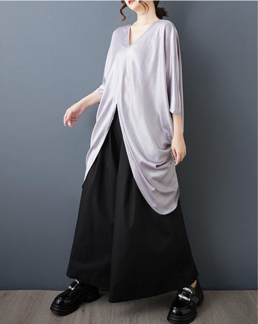 ドルマン ブラウス Vネック 光沢感 シルバー 大きいサイズ < 女性ファッション ドルマン ブラウス Vネック 光沢感 シルバー 大きいサイズ < 女性ファッションの