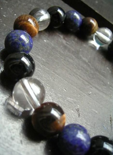 オニキスxラピスラズリxタイガーアイx水晶ブレスレット < 女性アクセサリー/時計 オニキスxラピスラズリxタイガーアイx水晶ブレスレット < 女性アクセサリー/時計の