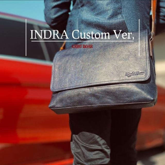 ◆INDRA Custom Ver. ネイビー×ブラウン レザーショルダーバッグ エイトボアー 本革◆k04 < 男性ファッション  ◆INDRA Custom Ver. ネイビー×ブラウン レザーショルダーバッグ エイトボアー 本革◆k04 < 男性ファッションの