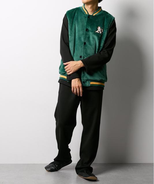 LLサイズ!高貴紳士的!MLB!裏ボア!ミンクフリース!暖か!ベスト!(アスレチックス)!グリーン系色合い!新品! < 男性ファッション  LLサイズ!高貴紳士的!MLB!裏ボア!ミンクフリース!暖か!ベスト!(アスレチックス)!グリーン系色合い!新品! < 男性ファッションの