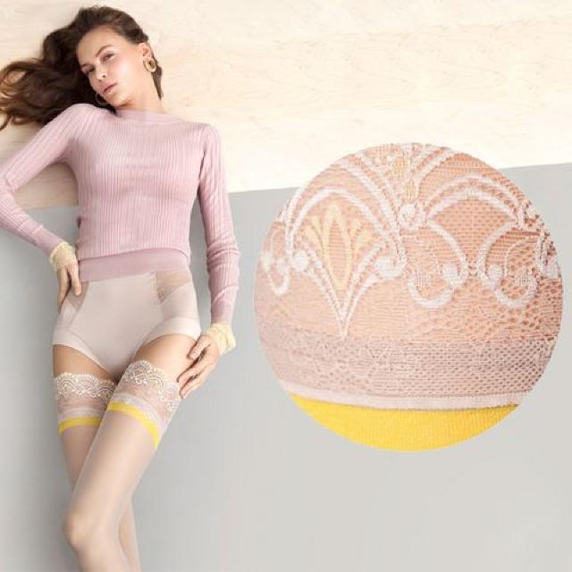 EU製 素敵なレーストップのタイハイタイツ レモン*リネン < 女性ファッション  EU製 素敵なレーストップのタイハイタイツ レモン*リネン  < 女性ファッションの