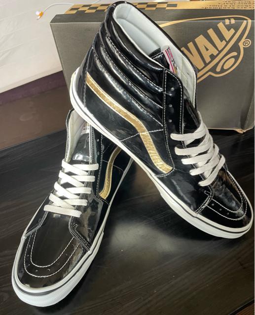 美品 デッドストック VANS SK8-HI V38PT スケートハイ エナメル ブラック×ゴールド US12 30cm 旧ロゴ < ブランド  美品 デッドストック VANS SK8-HI V38PT スケートハイ エナメル ブラック×ゴールド US12 30cm 旧ロゴ < ブランドの