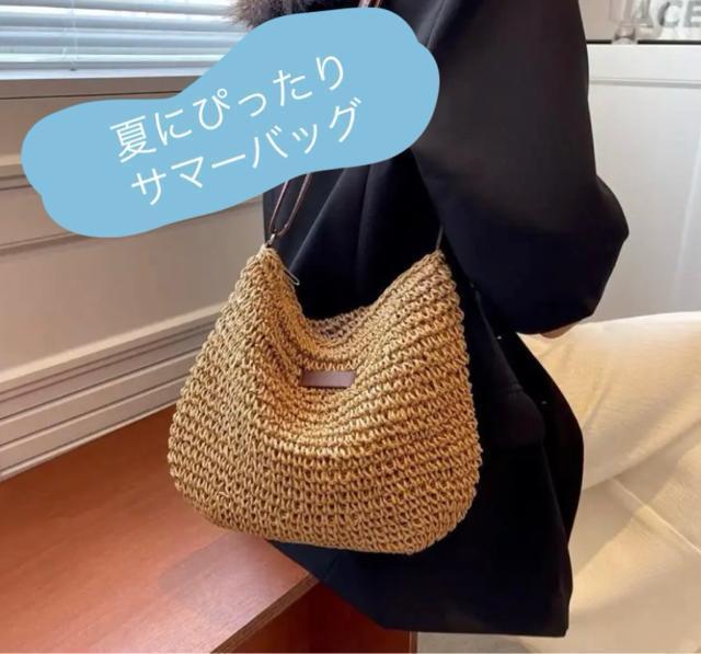 かごバッグ サマービーチショルダーバッグ カジュアルバッグ ブラウン < 女性ファッション  かごバッグ サマービーチショルダーバッグ カジュアルバッグ ブラウン  < 女性ファッションの