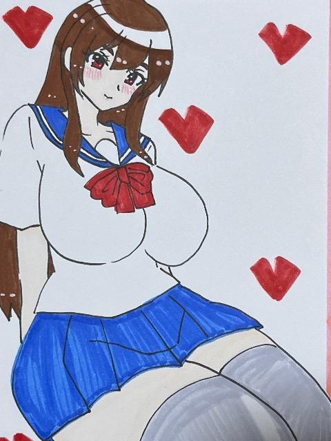 自作イラスト 制服セーラー服の女の子 ハガキサイズ < アニメ/コミック/キャラクター 自作イラスト 制服セーラー服の女の子 ハガキサイズ < アニメ/コミック/キャラクターの