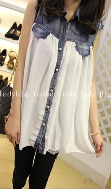 1点のみ特別提供価格790円★超人気デニム&シフォンシャツ 白F < 女性ファッション  1点のみ特別提供価格790円★超人気デニム&シフォンシャツ 白F < 女性ファッションの