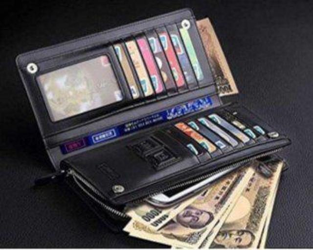 メンズ 長財布 PUレザー ブラック < 男性ファッション  メンズ 長財布 PUレザー ブラック < 男性ファッションの