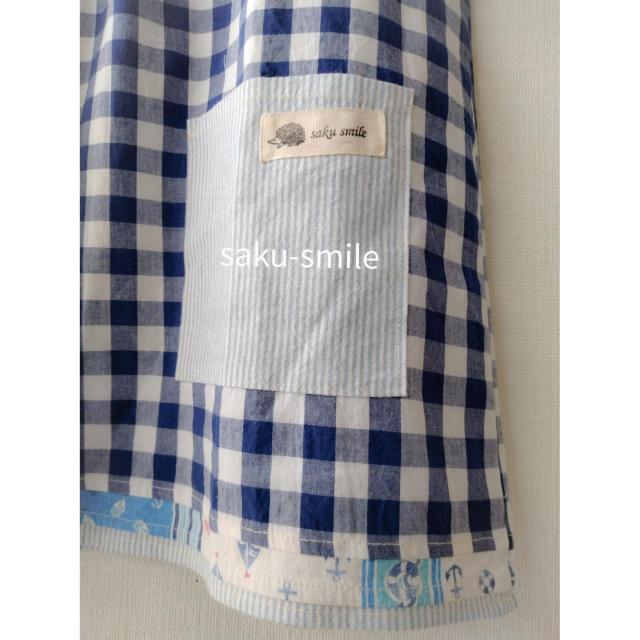 saku-smile スモック 100~110size 袖なし ブルー系 < キッズ/ベビー  saku-smile スモック 100~110size 袖なし ブルー系 < キッズ/ベビーの