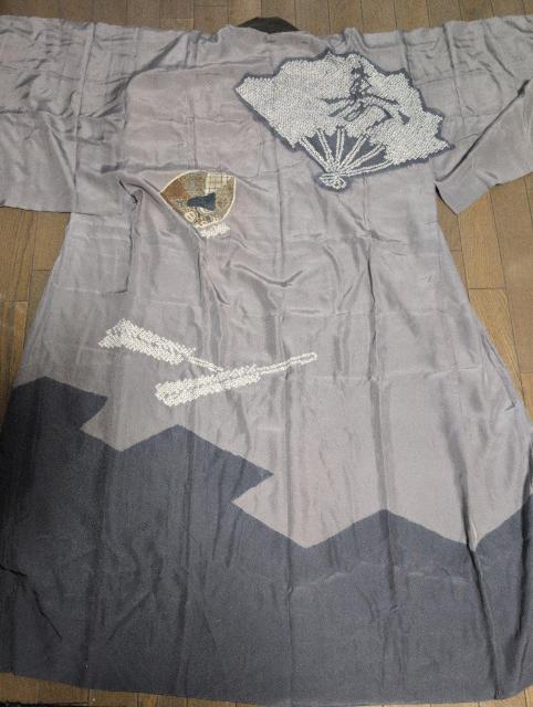 USED、リメイク用、メンズ長襦袢、袷、一部絞り柄 < 男性ファッション  USED、リメイク用、メンズ長襦袢、袷、一部絞り柄  < 男性ファッションの