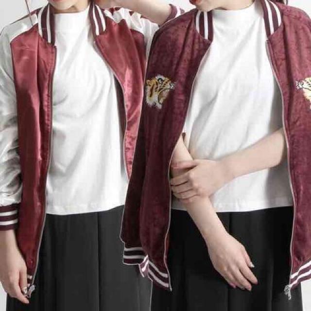 WEGO・トラ刺繍リバーシブルベロアスカジャン。ワインレッド < ブランド WEGO・トラ刺繍リバーシブルベロアスカジャン。ワインレッド < ブランドの