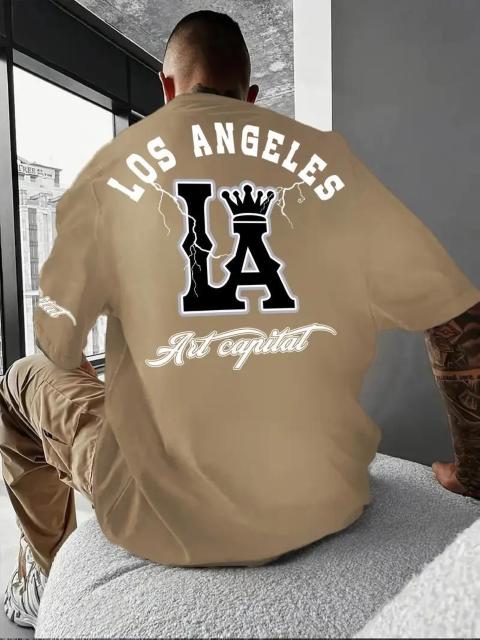 爆ヤス価格1290円★ロサンゼルスの文字と大きなLAパターンプリントが施されたメンズTシャツ USAサイズM(日本サイズXL相当) < 男性ファッション  爆ヤス価格1290円★ロサンゼルスの文字と大きなLAパターンプリントが施されたメンズTシャツ USAサイズM(日本サイズXL相当) < 男性ファッションの