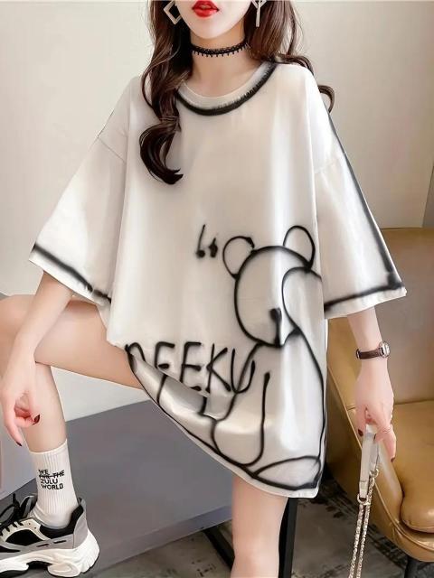 超お買い得990円★レディース 大きいサイズ 可愛い カートゥーン ベア プリント Tシャツ  ルーズフィット 半袖 ホワイト < 女性ファッション  超お買い得990円★レディース 大きいサイズ 可愛い カートゥーン ベア プリント Tシャツ  ルーズフィット 半袖 ホワイト  < 女性ファッションの