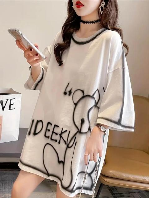 超お買い得990円★レディース 大きいサイズ 可愛い カートゥーン ベア プリント Tシャツ  ルーズフィット 半袖 ホワイト < 女性ファッション  超お買い得990円★レディース 大きいサイズ 可愛い カートゥーン ベア プリント Tシャツ  ルーズフィット 半袖 ホワイト < 女性ファッションの