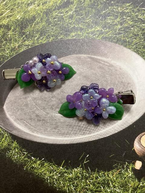 ハンドメイド レジン アジサイ ヘアクリップ 2個セット < 女性ファッション  ハンドメイド レジン アジサイ ヘアクリップ 2個セット  < 女性ファッションの
