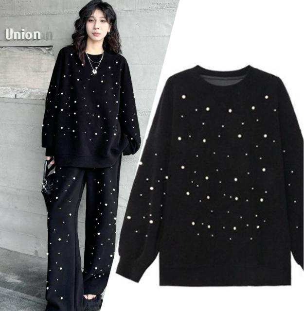 トレーナー パール付き プルオーバー ブラック 大きいサイズ < 女性ファッション トレーナー パール付き プルオーバー ブラック 大きいサイズ < 女性ファッションの