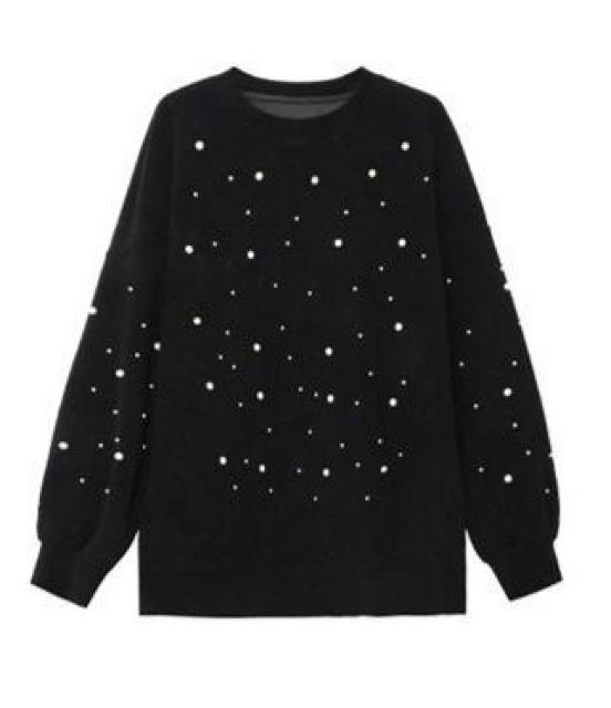 トレーナー パール付き プルオーバー ブラック 大きいサイズ < 女性ファッション トレーナー パール付き プルオーバー ブラック 大きいサイズ < 女性ファッションの