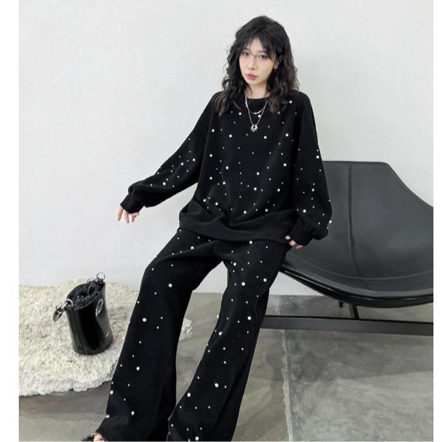 トレーナー パール付き プルオーバー ブラック 大きいサイズ < 女性ファッション トレーナー パール付き プルオーバー ブラック 大きいサイズ < 女性ファッションの