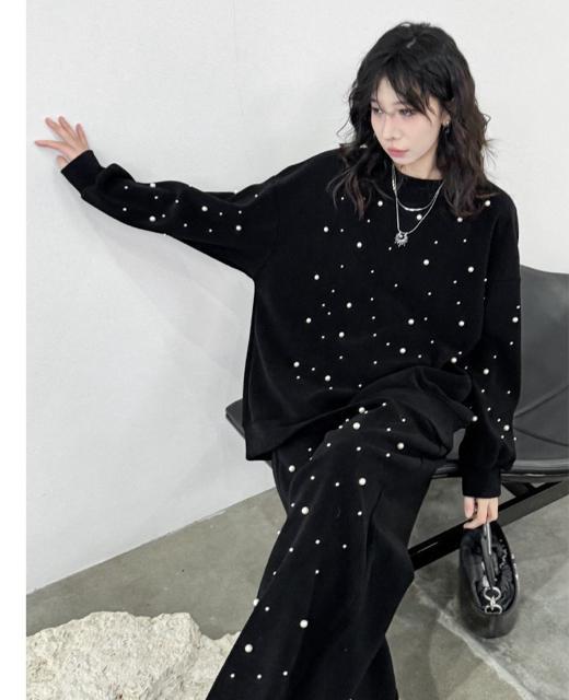 トレーナー パール付き プルオーバー ブラック 大きいサイズ < 女性ファッション トレーナー パール付き プルオーバー ブラック 大きいサイズ < 女性ファッションの