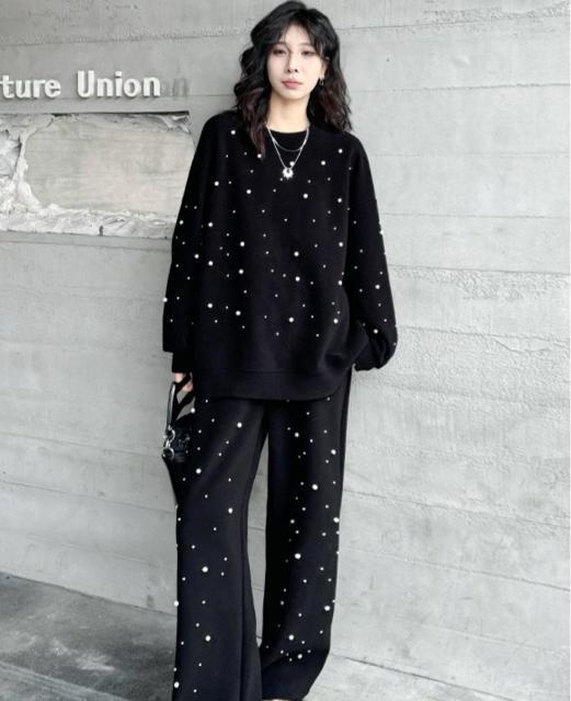 トレーナー パール付き プルオーバー ブラック 大きいサイズ < 女性ファッション トレーナー パール付き プルオーバー ブラック 大きいサイズ < 女性ファッションの