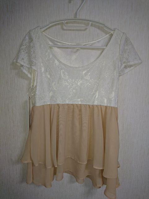 新品!GRL☆ レース切替え ペプラムチュニック L ベージュ < ブランド  新品!GRL☆ レース切替え ペプラムチュニック L ベージュ < ブランドの