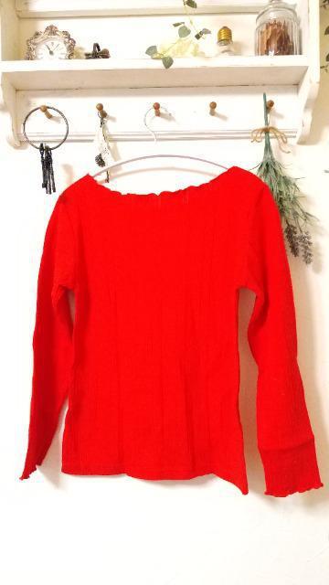 GLOBAL WORK*チューリップレッドのメローリブカットソー/M < ブランド  GLOBAL WORK*チューリップレッドのメローリブカットソー/M < ブランドの