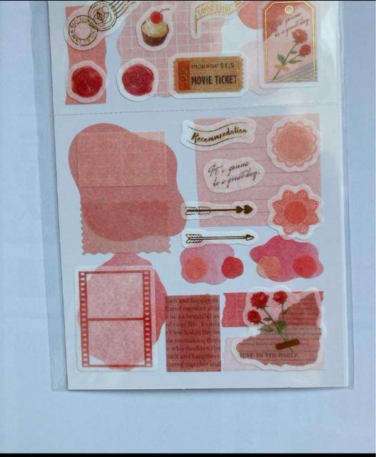 カラーステッカー 赤 コラージュ 素材 デコレーション シール マスキングテープ N2m < インテリア/ライフ  カラーステッカー 赤 コラージュ 素材 デコレーション シール マスキングテープ N2m < インテリア/ライフの