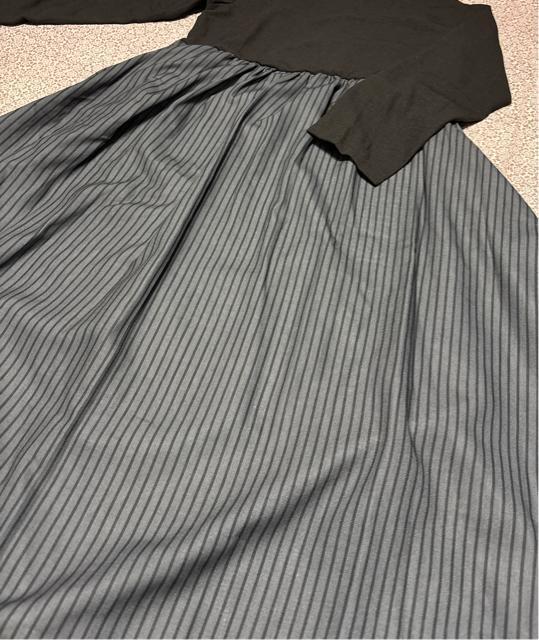 ロング丈 フレア ストライプ柄切り替え ワンピース 長袖 大きいサイズ < 女性ファッション ロング丈 フレア ストライプ柄切り替え ワンピース 長袖 大きいサイズ < 女性ファッションの