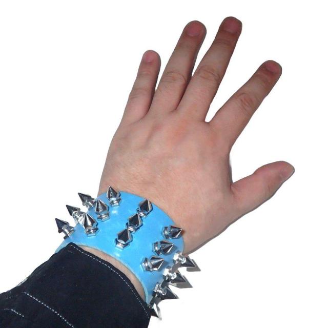 スタッズ 鋲 トゲトゲ 3列 レザーブレスレット ブレスレット リストバンド ロック パンク 青色 水色 D < 男性アクセサリー/時計 スタッズ 鋲 トゲトゲ 3列 レザーブレスレット ブレスレット リストバンド ロック パンク 青色 水色 D < 男性アクセサリー/時計の