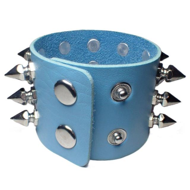 スタッズ 鋲 トゲトゲ 3列 レザーブレスレット ブレスレット リストバンド ロック パンク 青色 水色 D < 男性アクセサリー/時計 スタッズ 鋲 トゲトゲ 3列 レザーブレスレット ブレスレット リストバンド ロック パンク 青色 水色 D < 男性アクセサリー/時計の