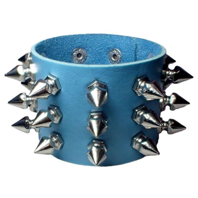 スタッズ 鋲 トゲトゲ 3列 レザーブレスレット ブレスレット リストバンド ロック パンク 青色 水色 D < 男性アクセサリー/時計 スタッズ 鋲 トゲトゲ 3列 レザーブレスレット ブレスレット リストバンド ロック パンク 青色 水色 D < 男性アクセサリー/時計の