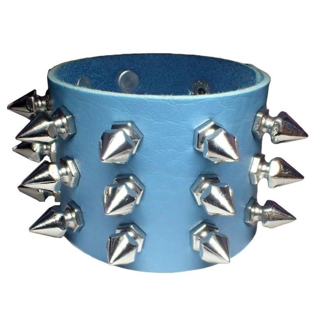 スタッズ 鋲 トゲトゲ 3列 レザーブレスレット ブレスレット リストバンド ロック パンク 青色 水色 D < 男性アクセサリー/時計 スタッズ 鋲 トゲトゲ 3列 レザーブレスレット ブレスレット リストバンド ロック パンク 青色 水色 D < 男性アクセサリー/時計の