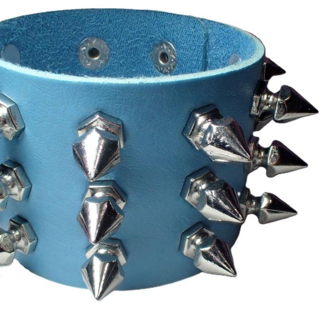 スタッズ 鋲 トゲトゲ 3列 レザーブレスレット ブレスレット リストバンド ロック パンク 青色 水色 D < 男性アクセサリー/時計 スタッズ 鋲 トゲトゲ 3列 レザーブレスレット ブレスレット リストバンド ロック パンク 青色 水色 D < 男性アクセサリー/時計の