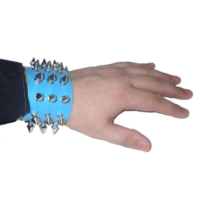 スタッズ 鋲 トゲトゲ 3列 レザーブレスレット ブレスレット リストバンド ロック パンク 青色 水色 D < 男性アクセサリー/時計 スタッズ 鋲 トゲトゲ 3列 レザーブレスレット ブレスレット リストバンド ロック パンク 青色 水色 D < 男性アクセサリー/時計の