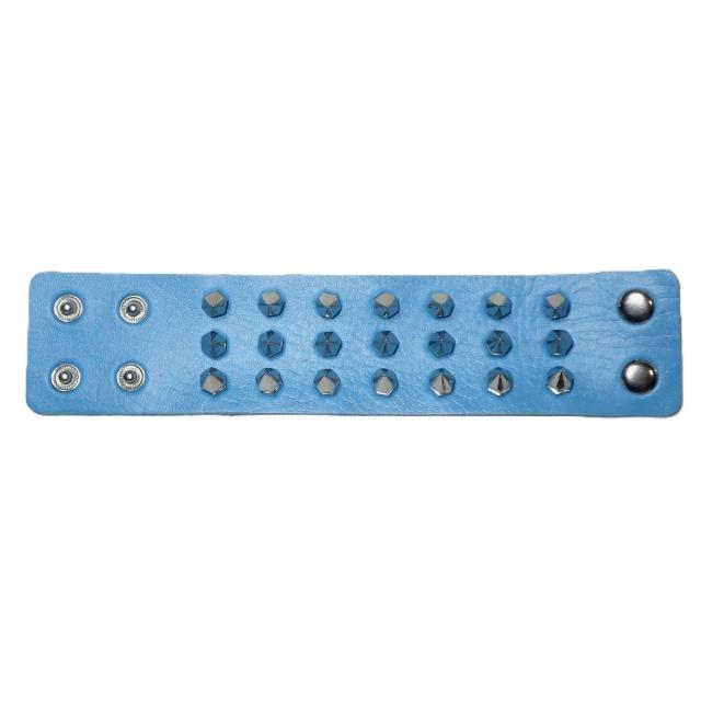 スタッズ 鋲 トゲトゲ 3列 レザーブレスレット ブレスレット リストバンド ロック パンク 青色 水色 D < 男性アクセサリー/時計 スタッズ 鋲 トゲトゲ 3列 レザーブレスレット ブレスレット リストバンド ロック パンク 青色 水色 D < 男性アクセサリー/時計の