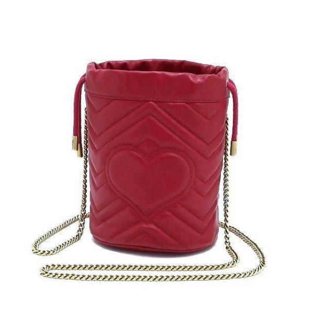 ◆ 本物 美品 ◆ GUCCI グッチ チェーンショルダーバッグ バケット型 ドローストリング レザー レッド 人気 575163 < ブランド  ◆ 本物 美品 ◆ GUCCI グッチ チェーンショルダーバッグ バケット型 ドローストリング レザー レッド 人気 575163 < ブランドの